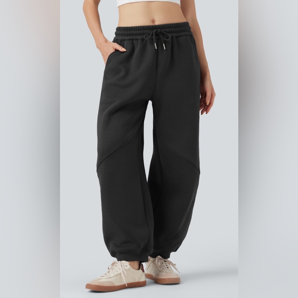 HALARA Mid-Rise Drawstring Barrel Leg Fleece Casual Cotton Joggers with Pockets
